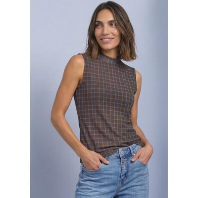 Mesh-Top STREET ONE, Damen, Gr. 40, braun (silk braun), Mesh, Obermaterial: 95% Polyester, 5% Elasthan. Futter: 100% Viskose, bedruckt, normal hüftbedeckend, Rundhals, Tops, Turtle Neck Sommer-Top aus Mesh mit Print