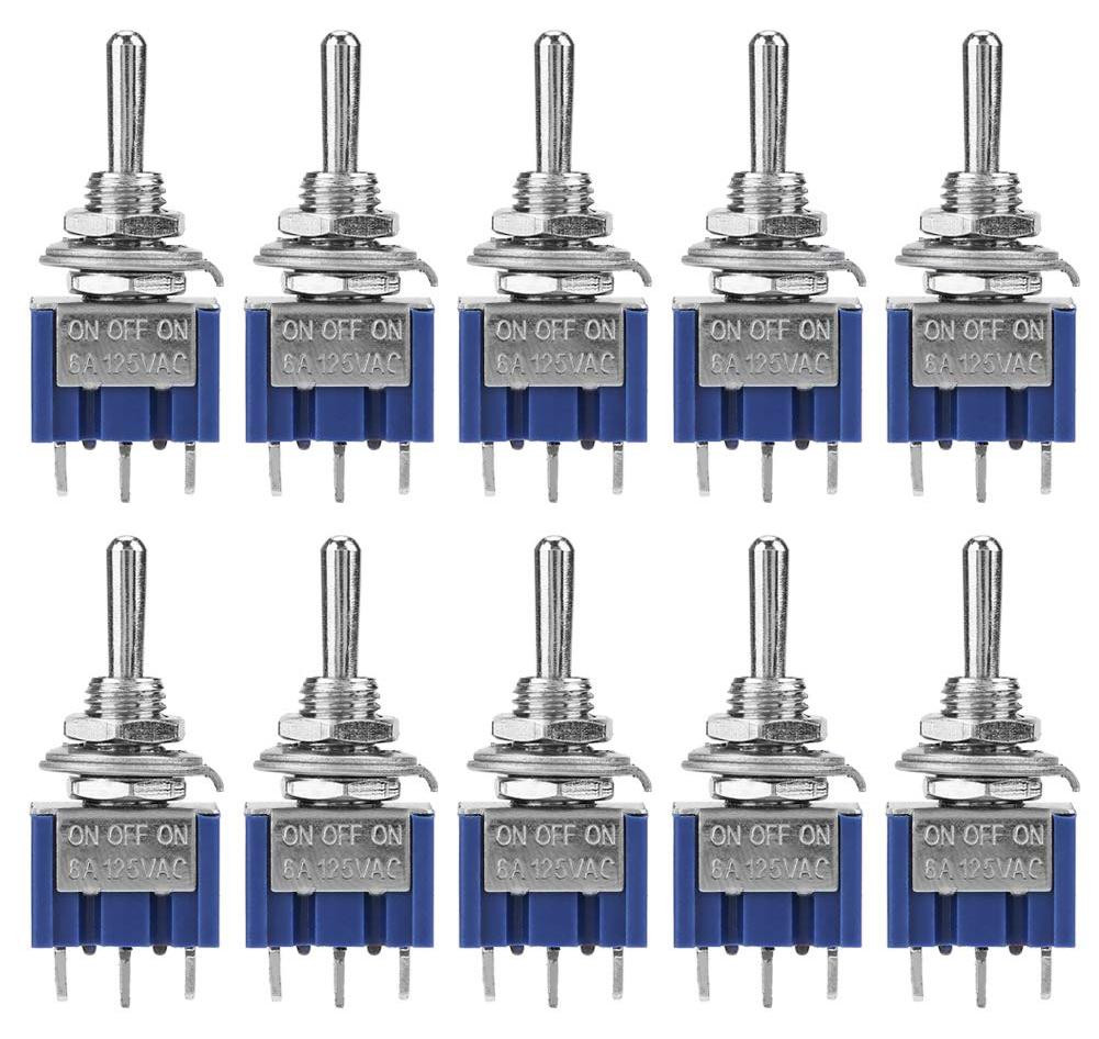 Dripio Keerschakelaar 3-polig ON-OFF-ON 6A 125VAC DPDT 10 stuks