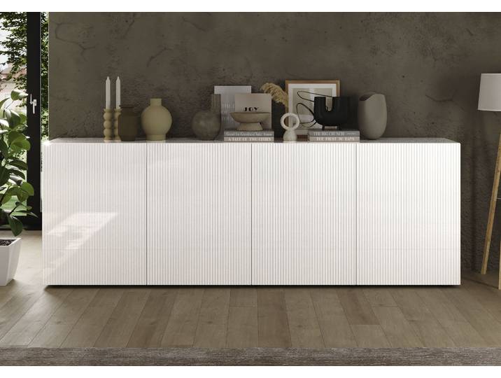 Sideboard HOME AFFAIRE Rio Breite 240 cm, Kommode mit 4 Türen, Anrichte , weiss (weiß hochglanz lack, front mit geriffelter struktur), B:241cm H:84cm T:42cm, Sideboards, Sideboard, geriffelte MDF-Fronten, modern u. elegant, viel Stauraum