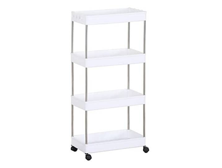 Rebecca Mobili Raumsparwagen, Regal mit Rädern, weiß, Metall-Kunststoff, 4 Etagen, für Gewürze feuchtigkeitsresistent - Maße: 85 x 40 x 23 cm (HxBxT) - Art. RE6746