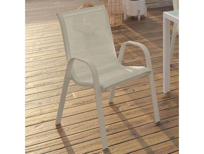 IDMARKET Lot de 6 chaises de jardin LYMA métal et textilène empilables beige