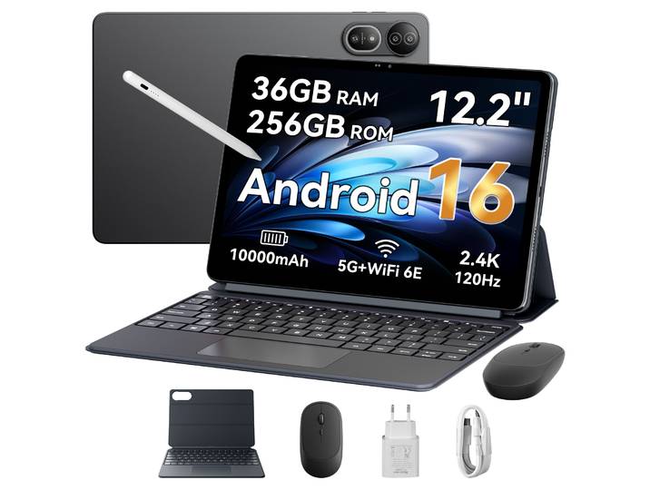 Tablette Blackview MEGA 12, Android 16, processeur Dimensity 7200 5G, écran 12,2 pouces 2,4K 120Hz, étanche IP69K, 50MP, 10000mAh, tablette PC