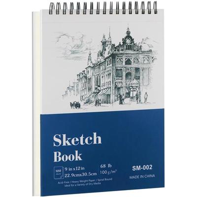 Professional Hardcover Sketchbook 9" X 12" Top Spiral Bound 100 Sheets Heavyweight Drawing Pad 2 Pcs