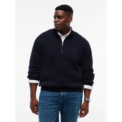 Troyer "BT-CLASSIC COTOON CABLE ZIP MOCK", Herren, Gr. 3XL, blau (navy blau), Strick, Obermaterial: 100% Baumwolle, TOMMY HILFIGER BIG & TALL, normal normal, Pullover Troyer, Große Größen