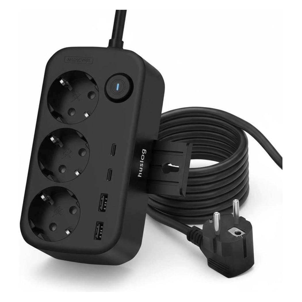 Huslog Power strip with phone holder HUS1056 (3x, USB-A, USB-C) (OWN000132)