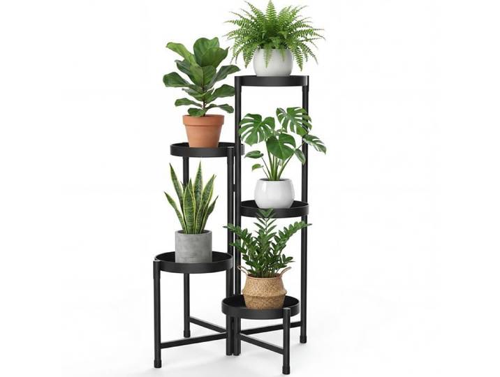 Support Plantes Interieur Métal 5 Niveaux Porte Plante Moderne Etagere PlantesTabouret Plante pour Déco Salon Balcon et Jardin