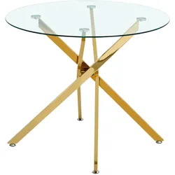 STILVORA Esstisch Glas Metall Gold rund für 2-4 Personen mit verstellbaren Gleitern