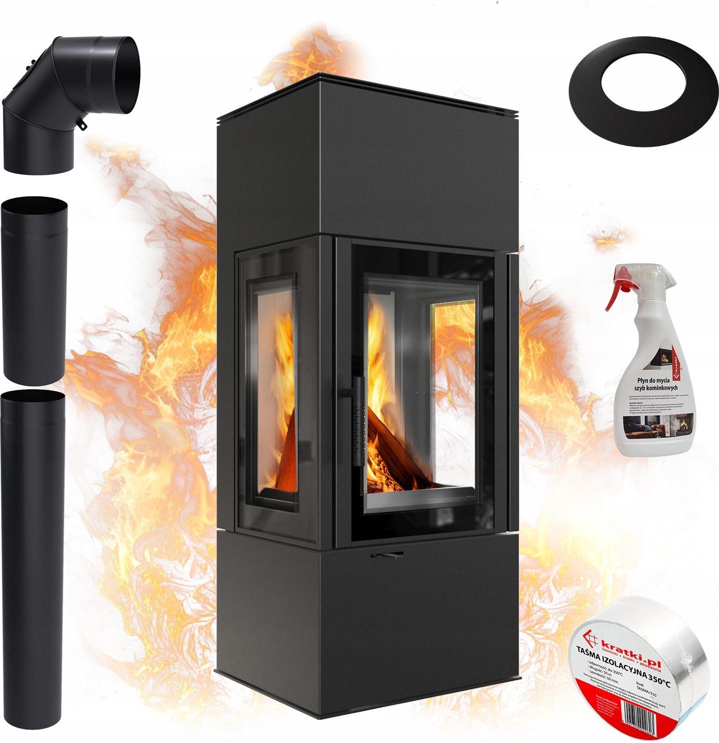 Freistehender Kaminofen THOR VIEW KRATKI 8 kW Ø150 Dreischeiben-set