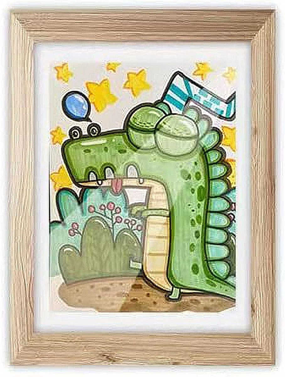 Kinderkunstframe A4 Fotolijst voor tekeningen met verwisselbaar passe-partout, Houtkleur, 26 x 35 cm