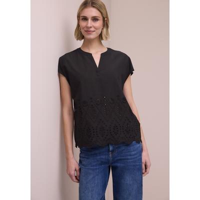 Kurzarmbluse STREET ONE, Damen, Gr. 38, schwarz, Web, 100% Baumwolle, unifarben, klassisch normal, Rundhals, normaler Saum, Blusen, aus reiner Baumwolle
