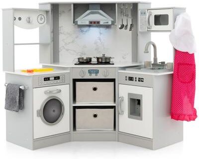 Costway Wooden Kids Play Kitchen Playset with Realistic Lights and Sounds-Gray