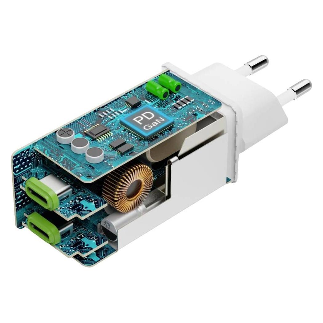 Hama Schnellladegerät, GaN, 2x USB-C, PD/Qualcomm, Mini-Ladegerät, 65 W, Weiss (65 W) (00201994)