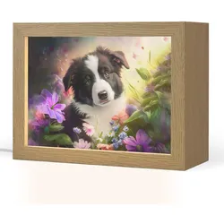 NACHTTISCHLAMPE Welpe - Sonne - Blumen - Natur - Border Collie - Hund 20x15 cm