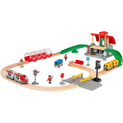 Spielzeug-Eisenbahn BRIO "BRIO WORLD, Großes City Bahnhof Set", bunt, Spielzeugfahrzeuge, Kinder, mit Soundeffekten