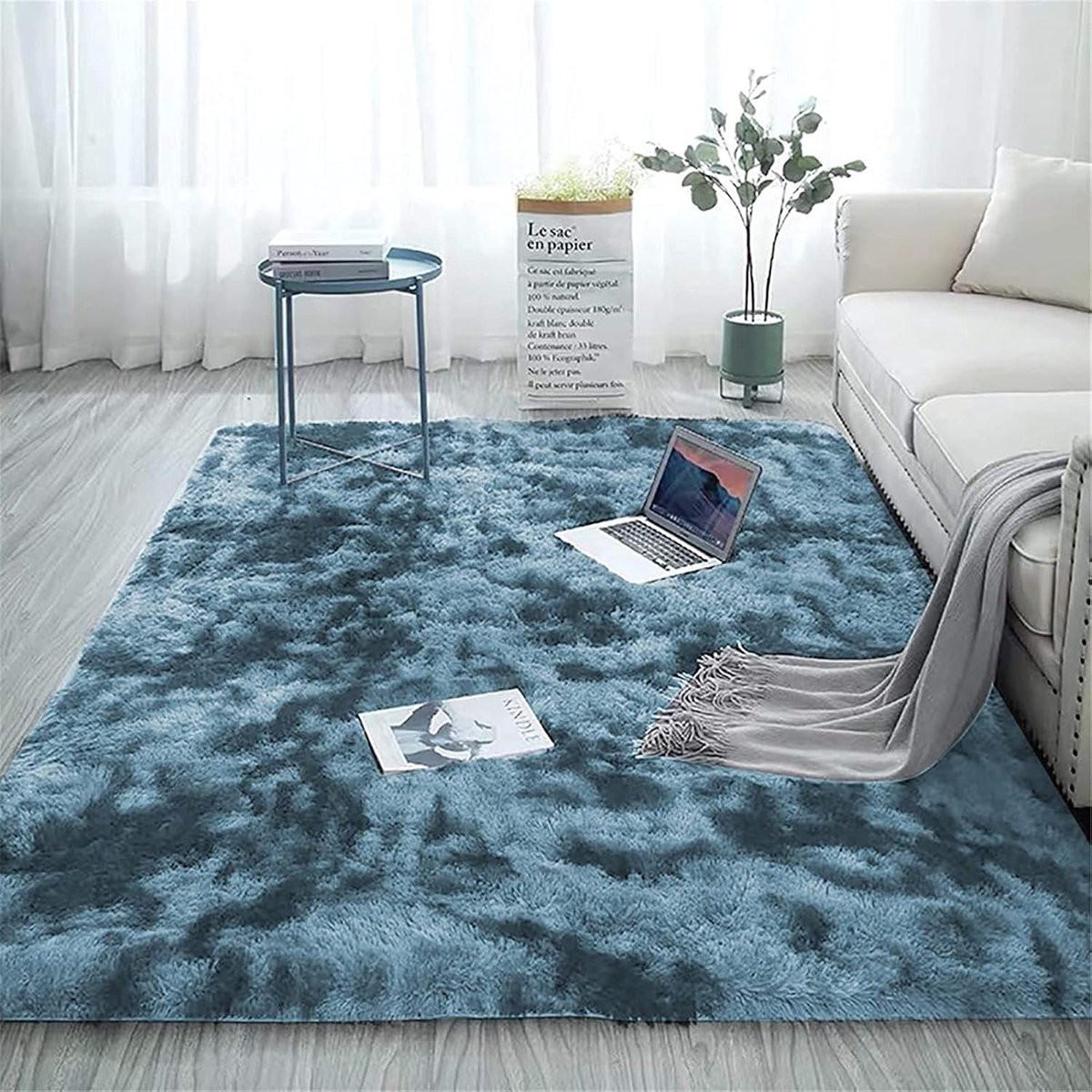 Marineblauw Vloerkleed Long Hair - Zacht Modern Tapijt voor Woonkamer of Slaapkamer - B/D: 120 x 140 cm