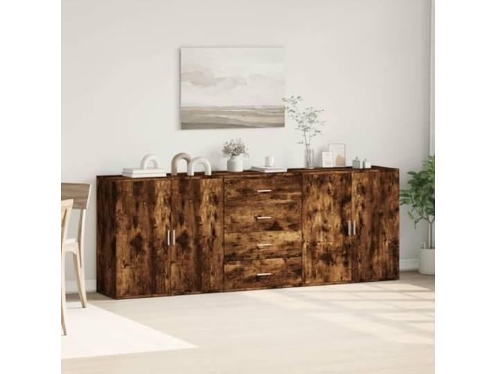 KTHLBRH Sideboards 3 Stück Eiche Rauchholz mehrschichtig Feuchtigkeitsbeständig, leicht zu reinigen, großer Stauraum, maximale Belastung 70 kg