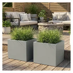 Ethick, Blumentopf, 2er-Set Blumentopf Quadratisch 58cm in Beton-Grau, Pflanzkasten 91L aus Kunststoff für Innen & Ausse (58 x 58 x 45 cm)