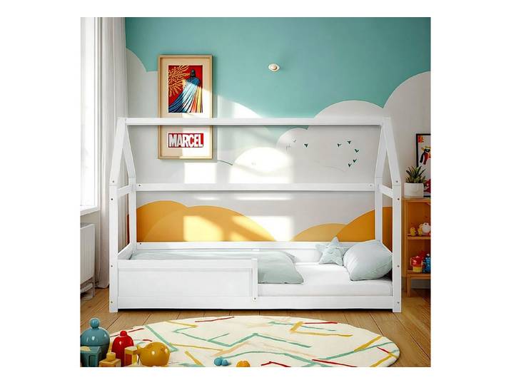 Homestyle4u Kinderbett 90x200 mit / ohne Matratze Hausbett Junge Mädchen Bodenbett Montessori (Spar-Set, ohne Matratze)