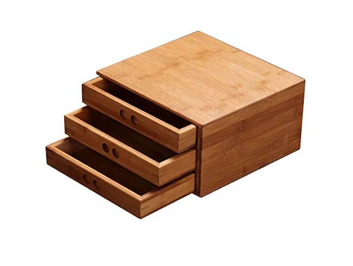 Mozentea Puerh Tee-Kuchenbox aus Bambus mit Schublade, Pu Erh Tee-Aufbewahrungs-Organizer für Pu Erh Teeliebhaber zur Halterung und Aufbewahrung B-P-H-1 (3 Schubladen)