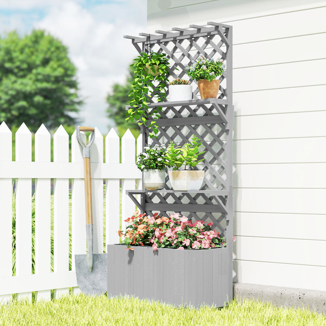 Lily Manor Outsunny 52L Wooden Planter with Trellis, Hanging Roof, Grey Grey 177cm H X 76cm W X 33cm D