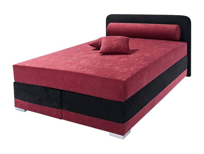 Boxspringbett, Bordeauxrot & Schwarz, 207x210 cm, Microvelours, 7-Zonen-Kaltschaummatratze, Modern, Maintal