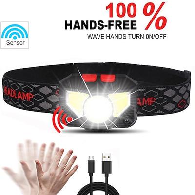 Stirnlampe, Taschenlampe, 1200 Lumen, ultraleicht, helle, wiederaufladbare LED-Stirnlampe mit weiß-rotem Licht, 2er-Pack, wasserdichte Stirnlampe mit Bewegungssensor, 8 Modi für Outdoor-Camping,
