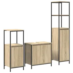 vidaXL Badezimmermöbel Set mit Regal 3 pcs Sonoma-Eiche und Schwarz