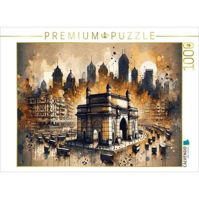 CALVENDO Puzzle Mumbais Gateway in sepiafarbenen Aquarellschattierungen durch KI erschaffen | 1000 Teile Lege-Größe 64x48cm Foto-Puzzle für glückliche