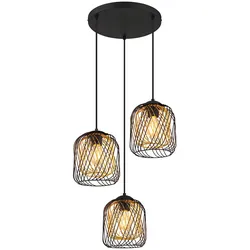 Hängeleuchte Deckenleuchte Esszimmerlampe Gitter Schwarz gold Metall D 39,4 cm