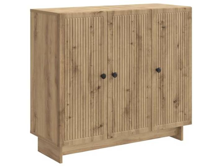 Makastle Sideboard für Wohnzimmer, 89 x 34,5 x 80 cm, Artisan-Eiche, Holzwerkstoff, 3 Türen mit Metallgriffen