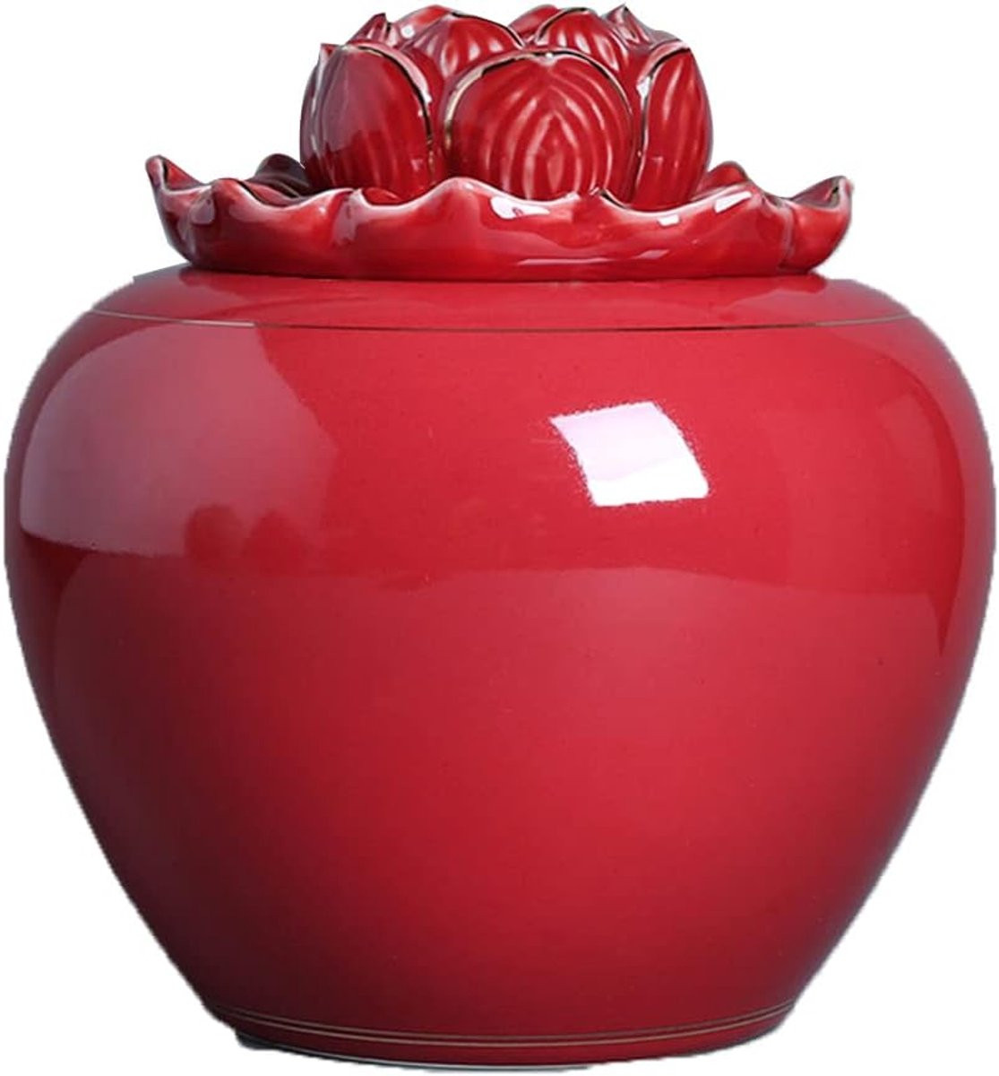 Handgeschilderde decoratieve keramieken vaas in rood, Hoogte: 13 cm