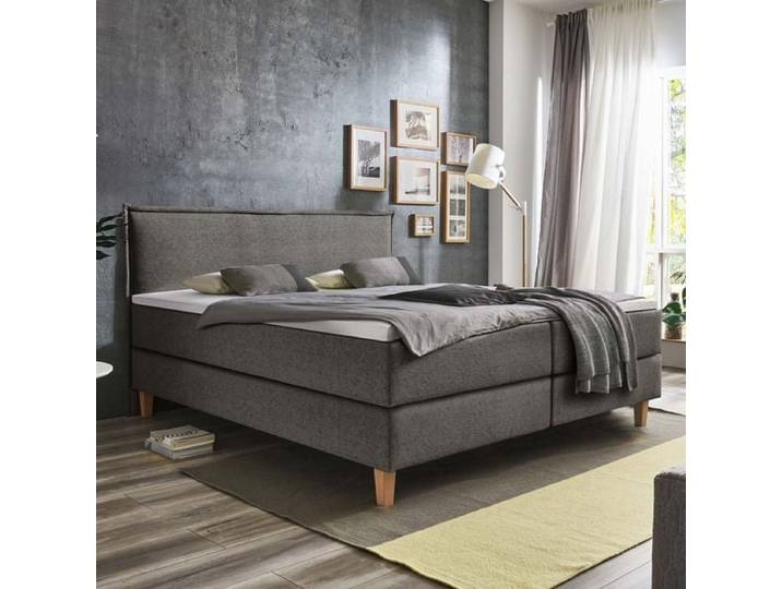 HOMELIV. Boxspringbett Zibo Webstoff 120x200cm Bonellfederkern-Box Härtegrad: H2 Dunkelgrau skandinavisch