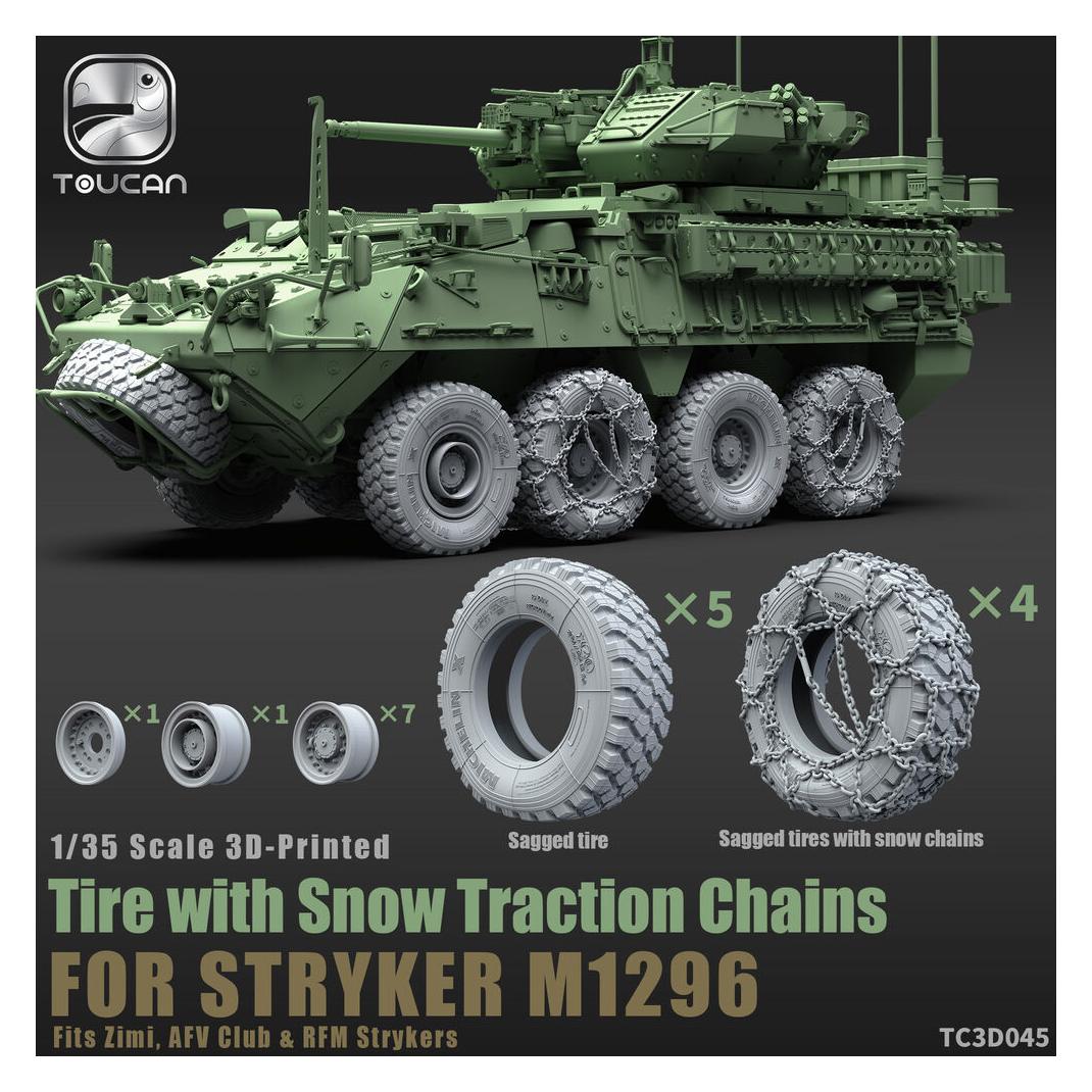 Toucan Model 3D-Printed Tire with Snow Traction Chains for STRYKER M1296 (TC3D045)