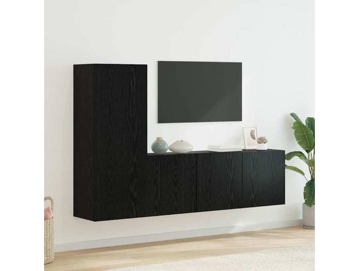 NEW 2026  Unité murale de TV lot de 5 Cabinets TV Moderne Chêne noir Bois d'ingénierie 240x30x183 cm L7278