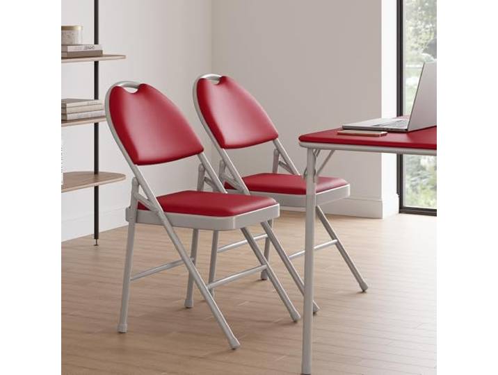 Garvee Klappbare Esszimmerstühle aus Metall – 4er-Set, gepolsterte PU-Leder Sitz- & Rückenfläche, stapelbar, tragbar, rutschfeste Füße, stabile Konstruktion – Für Zuhause, Büro, Party, Camping – Rot,