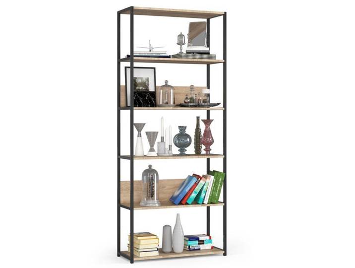 Étagère murale industrielle sur pied AKORD Noire 80 cm façade Chêne Sonoma 6 étagères 80x32x192 cm