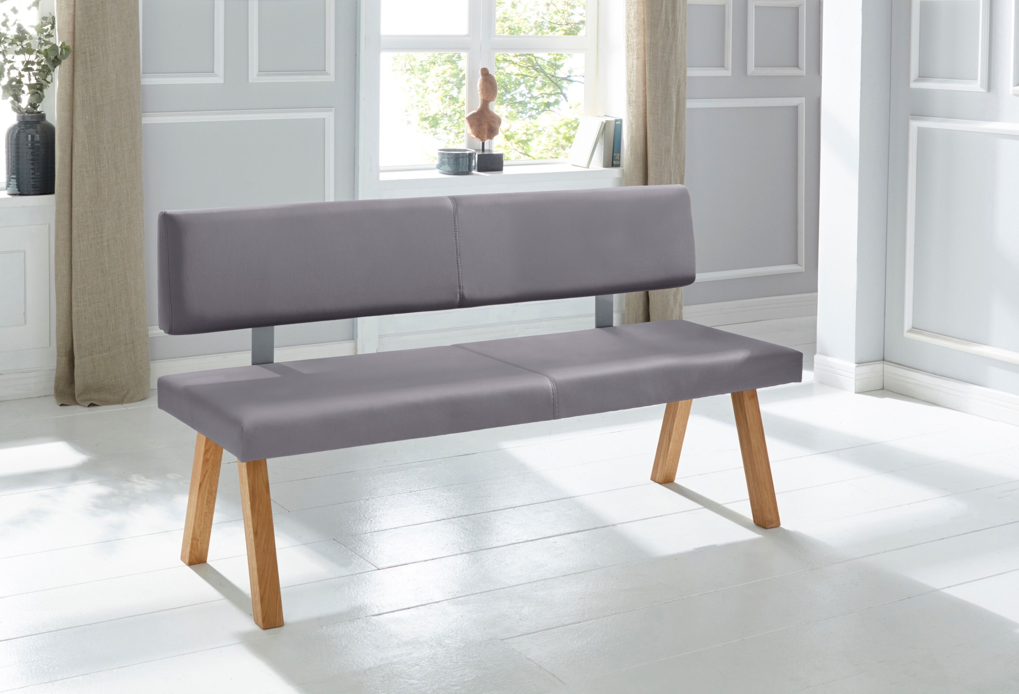 Bank GOODPRODUCT "Mobilar Rio", grau, B:160cm H:89cm T:53cm, Sitzbänke, Bank, mit Rückenlehne und aus Massivholz grau B/H/T: 160cm x 89cm x 53cm, Kunstleder, Bank 160cm,mit Rückenlehne