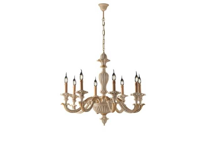 Kroonluchter in ivoorhout en bladgoud acht lichts 80x h70 cm