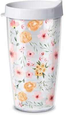 CounterArt Pink Floral Double Wall Insulated Unbreakable Plastic Tumbler with Lid Holds 16 Ounces BPA Free Microwave Safe Dishwasher Safe