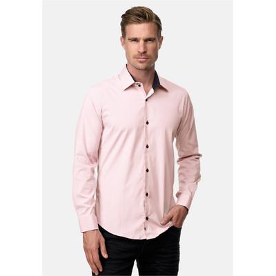 Langarmhemd RUSTY NEAL, Herren, Gr. L, EURO-Größen, rosa, 60% Baumwolle, 37% Polyester, 3% Elasthan, unifarben, Hemden, mit trendigem Farbkontrast