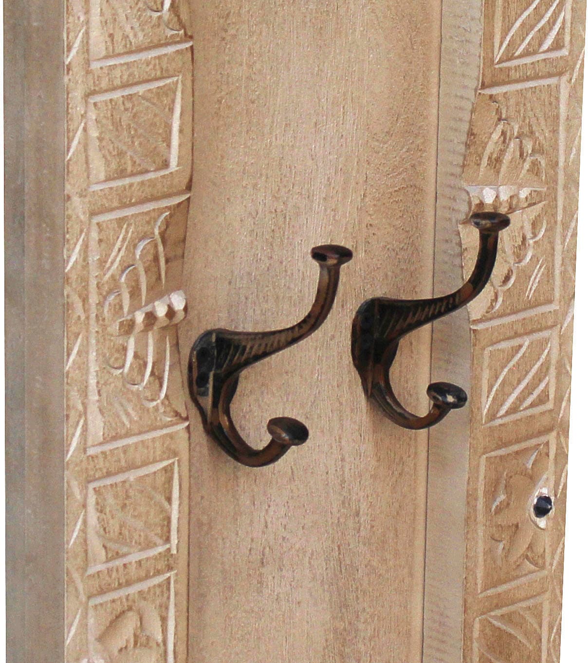 Garderobenpaneel SIT "Cádiz aus Mangoholz mit Schnitzereien & 4 Doppelhaken", beige (natur), B:35cm H:110cm T:8cm, Massivholz, Garderobenpaneele, Garderobenpaneel, Aufwendige Schnitzereien natur B/H/T: 35cm x 110cm x 8cm