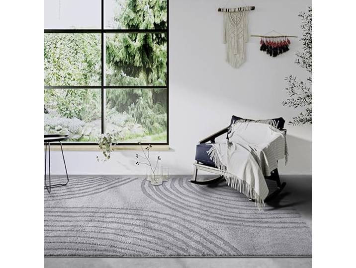 Elle Decoration Hochflor Teppich Pigment – Moderner Wohnzimmerteppich, Langflor Shaggy, Modernes Muster, Flauschig Weich Boho für Wohnzimmer, Schlafzimmer – Hellgrau, 80x120cm