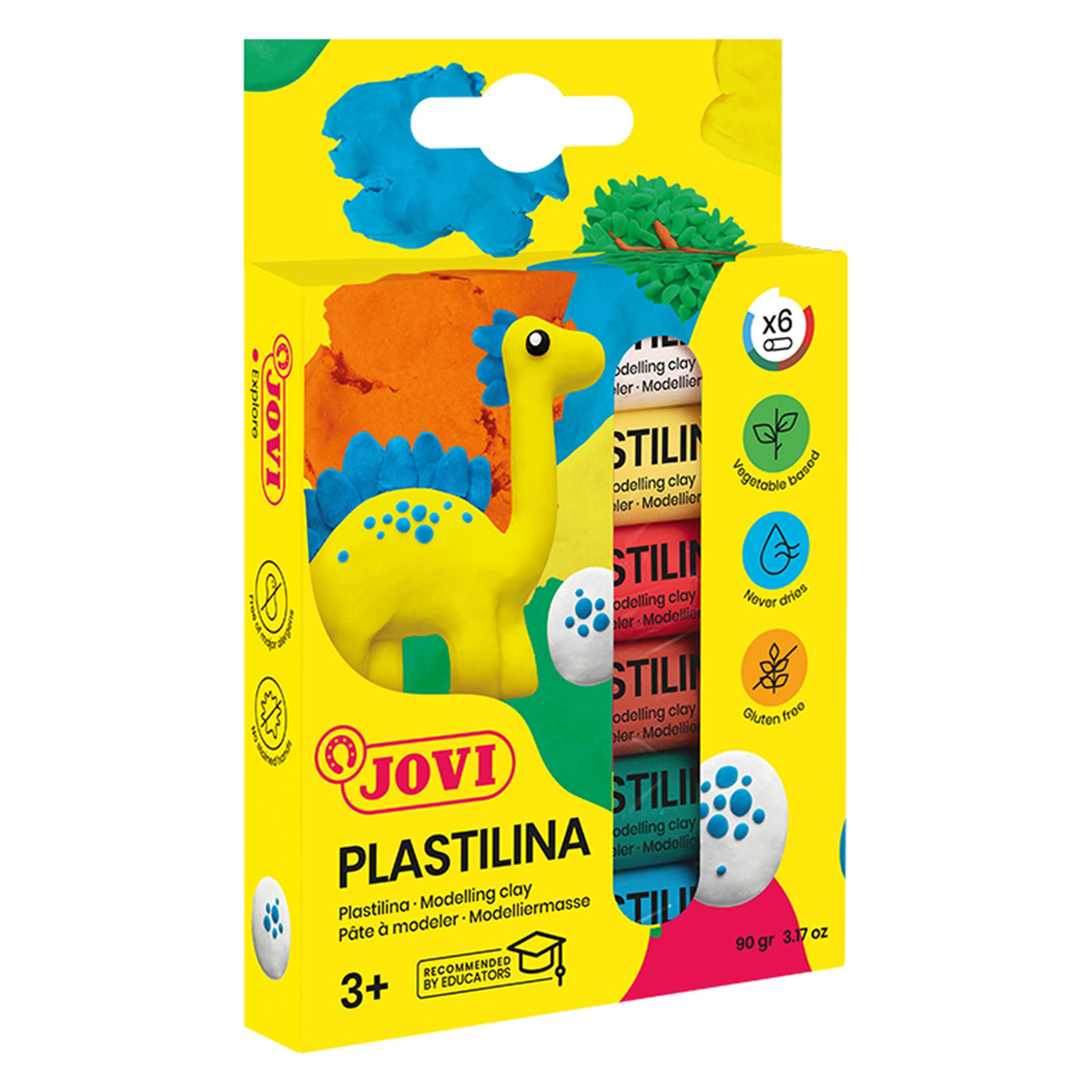 Jovi Knete PLASTILINA farbsortiert, 6 Farben je 15,0 g (90/6)