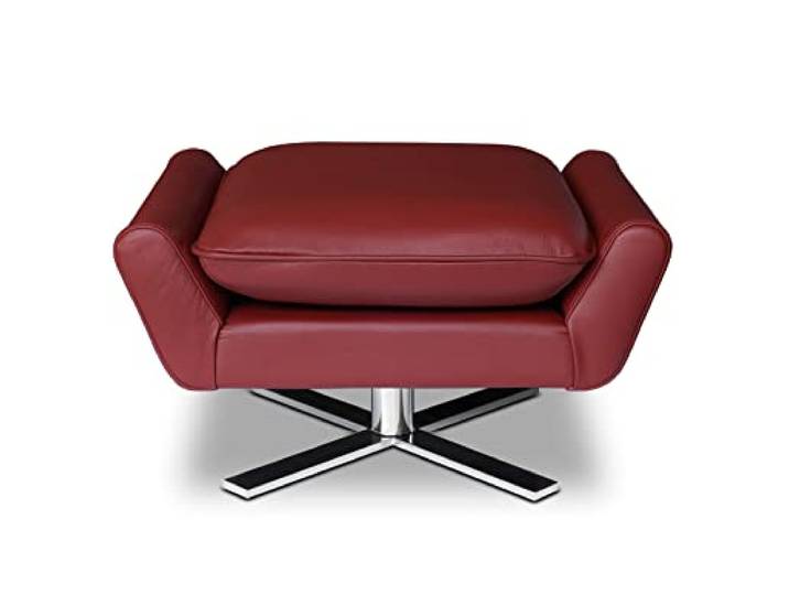 NEUERRAUM Bequemer Fußhocker, Beistellhocker, Lederhocker, Sitzhocker, Hocker mit Kissen, Fuß massives Edelstahl. Gewicht 17 kg. Abbildung in (Echt-) Leder Weinrot (Bordeaux Rot).