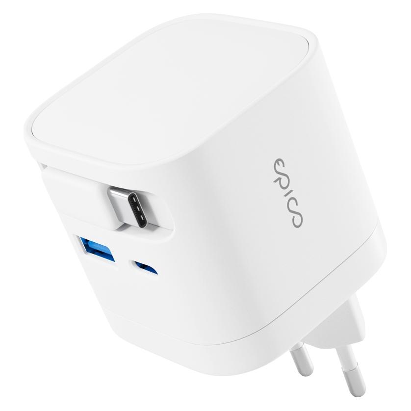 Epico UltraBoost Retractable GaN 65W Adapter EA65c with Built-in Cable (65 W, 3 Ports) (9915101100230)