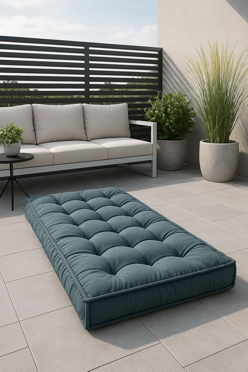 Futon Matras Pastelblauw - Comfortabel Gewatteerd Frans Matras - B/D/H: 120 x 60 x 10 cm