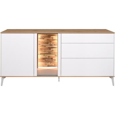 Lowboard MÄUSBACHER, weiß (ice weiß supermatt, asteiche), B:169cm H:65cm T:42cm, Sideboards, Lowboard, Faro Lowboard B 169 cm, inkl.Beleuchtung, Push to open, Metallfüße