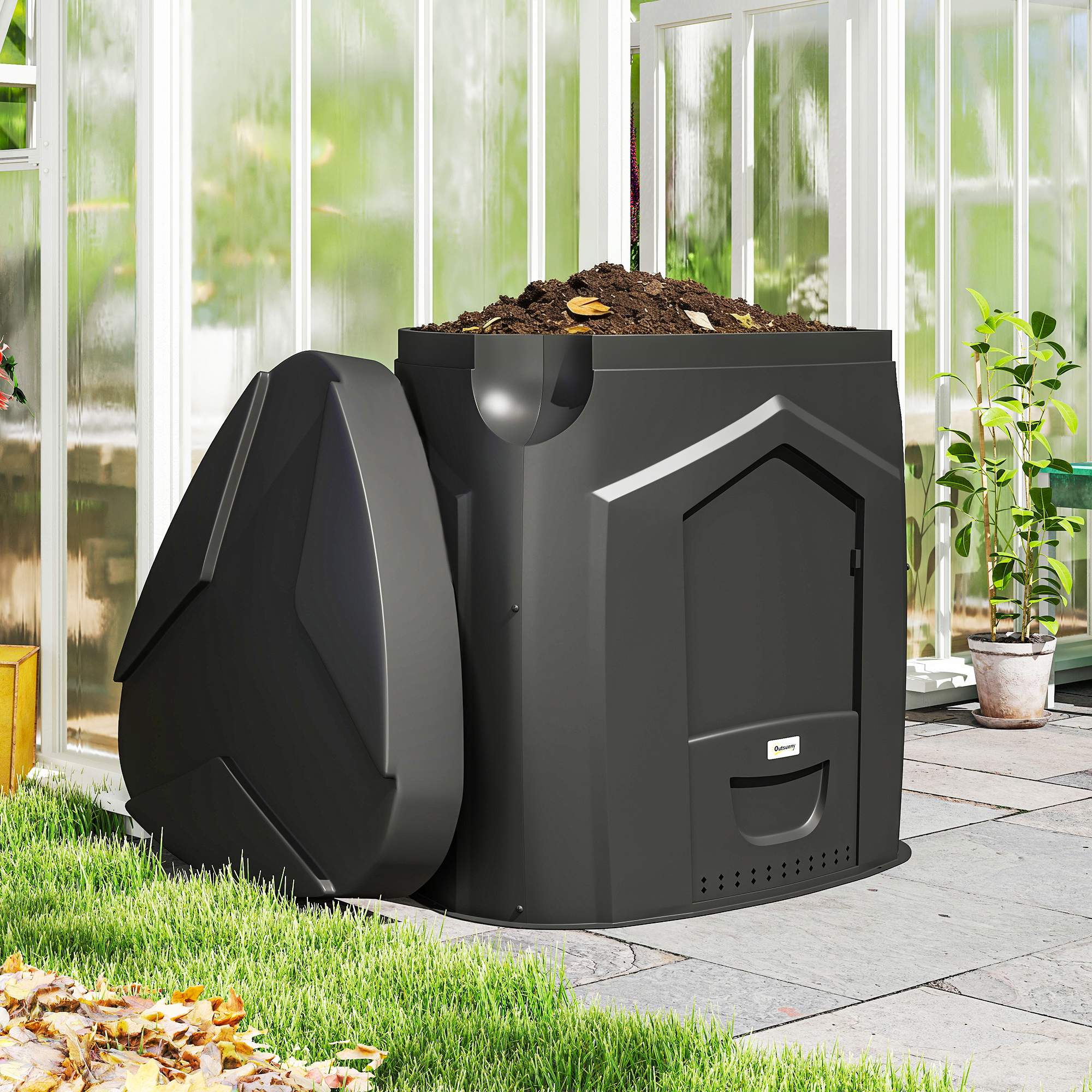 Outsunny Compostiera da Giardino Compostiera Domestica Girevole, 78x75x78 cm, Nero   Aosom Italy