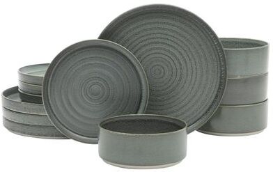Gibson Elite Echo Bay 12 Piece Porcelain Reactive Glaze (Service for 4) Ceramic Plates and Bowls Dinnerware Set