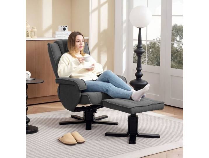 Fauteuil relax - SOGEU - avec repose-pieds - rotation 360° - dossier réglable 135° - velours gris